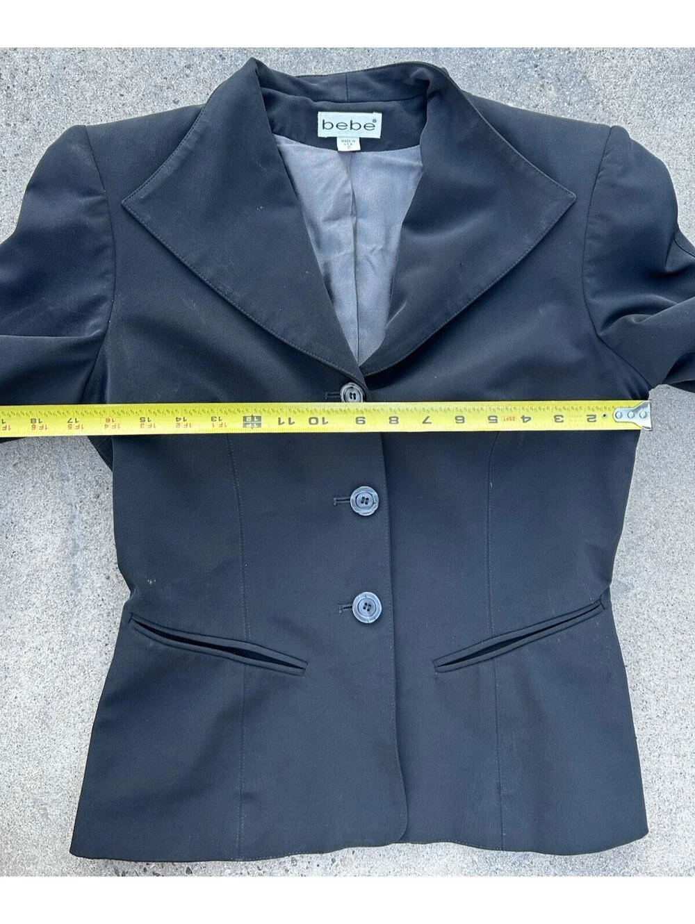 Bebe Black Made USA Jacket 3/4 Sleeve size 8 and 3 Button Breast Vintage Apparel
